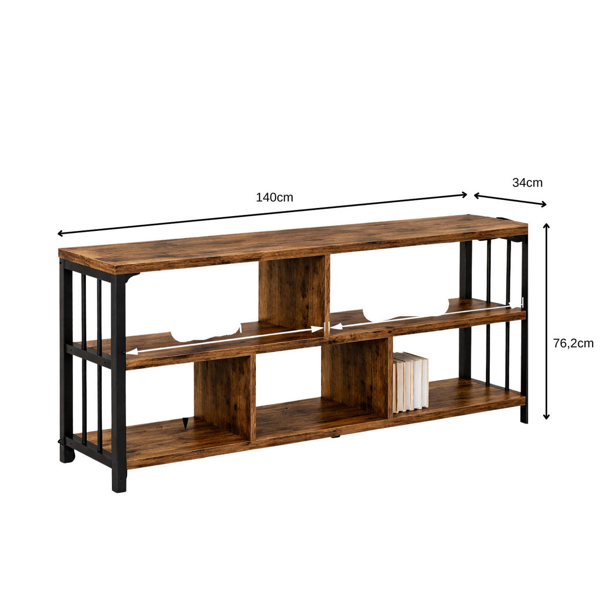 REGAL Standregal 140 x 34 x 76.2 cm Holzoptik Metallgestell - Wildeiche, Holzwerkstoff/Metall (140/76.2/34cm) - Quality Elegance