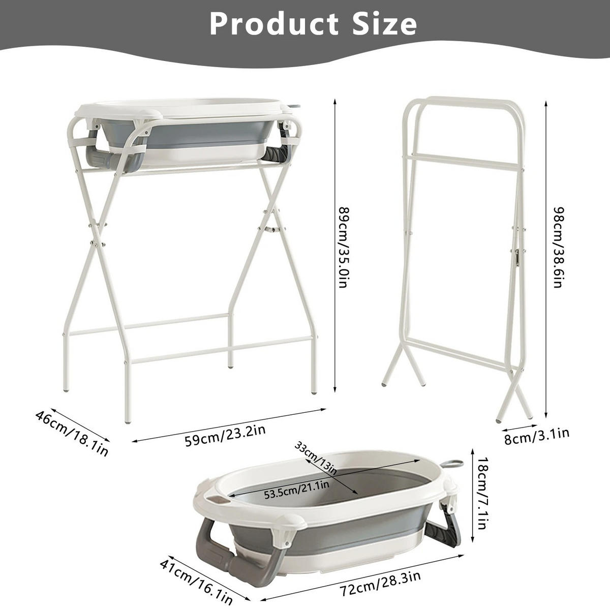 BABYBADEWANNE 3-in-1 mit Ständer, faltbare, Thermometer und Badekissen, Blau - Blau, Kunststoff (72/41cm) - Kaket