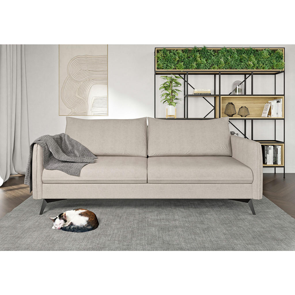 Thumbnail - S-Style Möbel 3-Sitzer-Sofa, Ecru, Holz, Textil, Echtholz,Buche, Birke, Füllung: Polyetherschaumkern, 199x86x91 cm, Blau...
