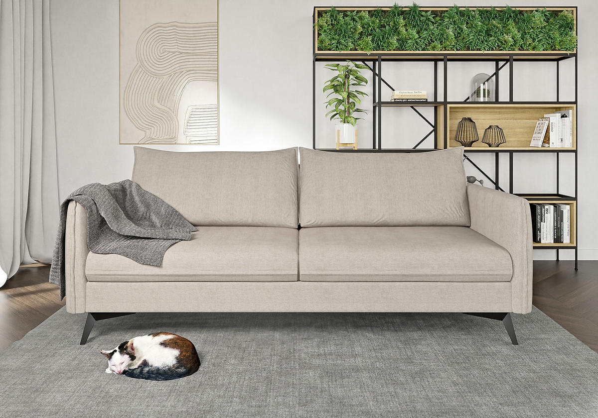 SITZGARNITUR 3+2+1 Pulse Beige Luxusmikrofaser - Ecru/Beige, Holz/Textil (199/86/91cm) - S-Style Möbel