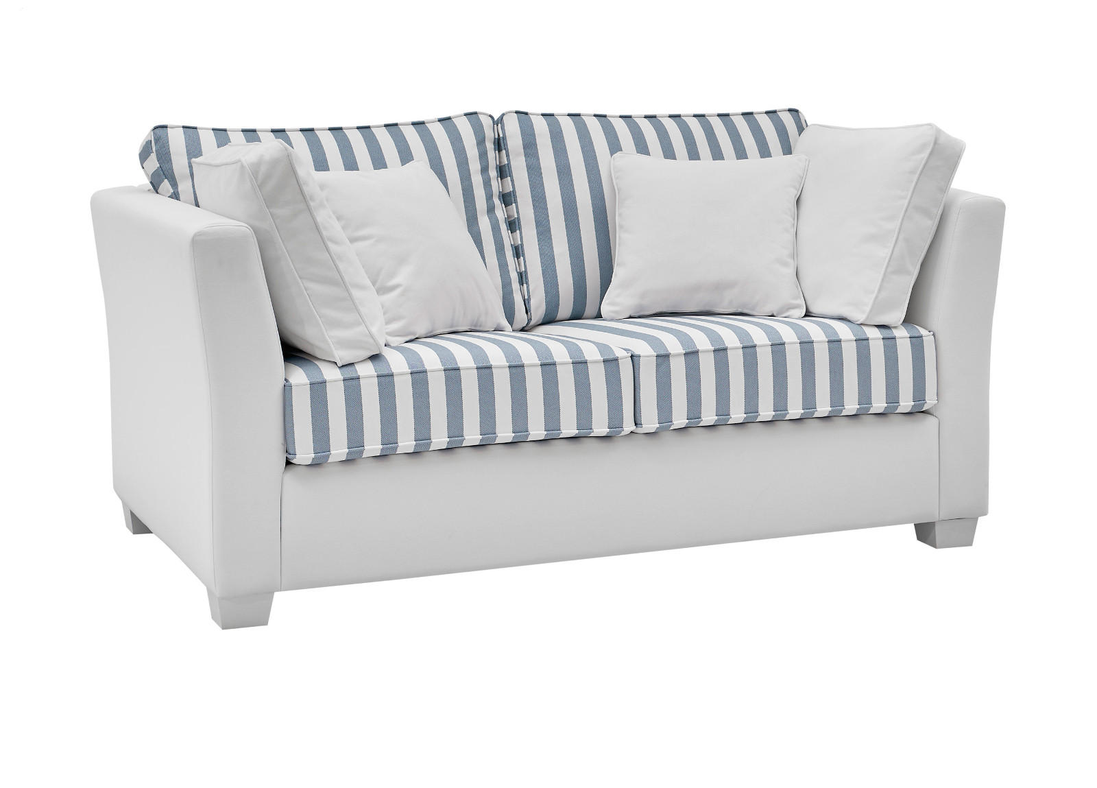 SOFA 2-Sitzer creme blau gestreift, Landhaus 160 cm, Couch inklusive 4 Kissen - Blau/Creme, Holz/Textil (160/88/96cm) - Furn.Design