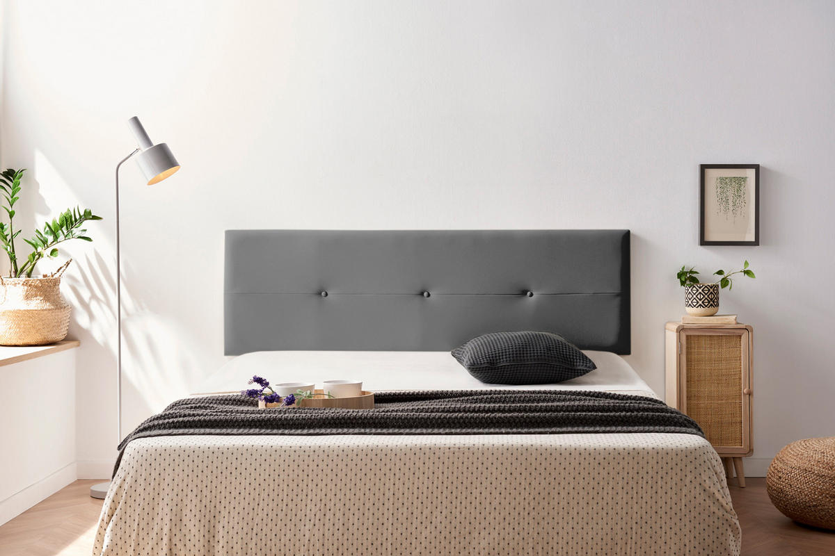 KOPFTEIL gepolstert NAPOLI Kunstleder 130x50x5 cm - Dunkelgrau - Moonia - Dunkelgrau, Holz (130/5/50cm)