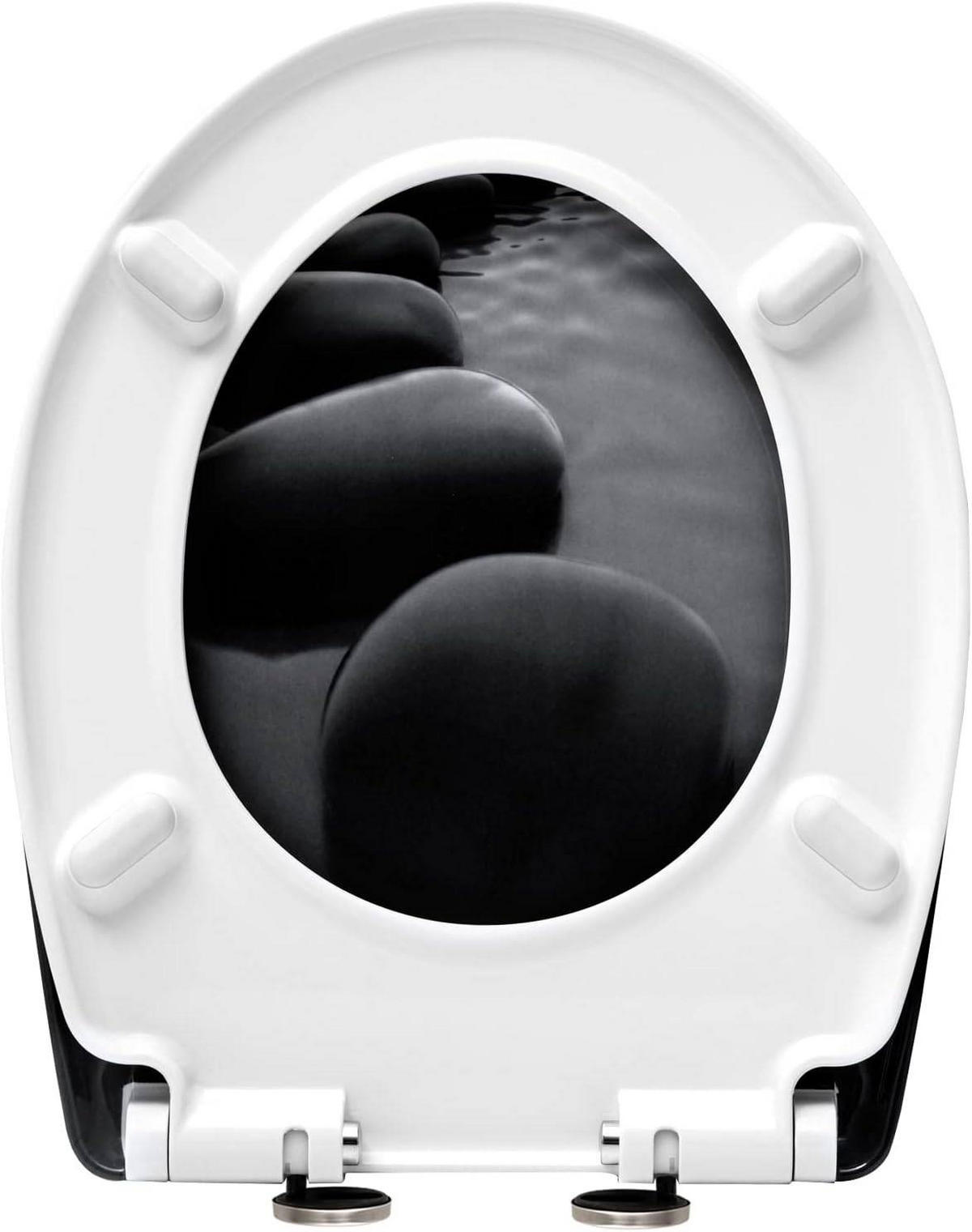 WC SITZ mit Absenkautomatik, Duroplast, Schwarzer Stein - Schwarz, Kunststoff (37/5.2/45cm) - Woltu