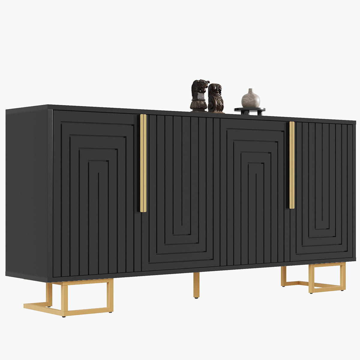SIDEBOARD 152/40/75 cm aus MDF mit geometrischer Front und goldfarbenen Metallfüßen Schwarz - Schwarz, Holzwerkstoff (152/75/40cm) - Modenvie