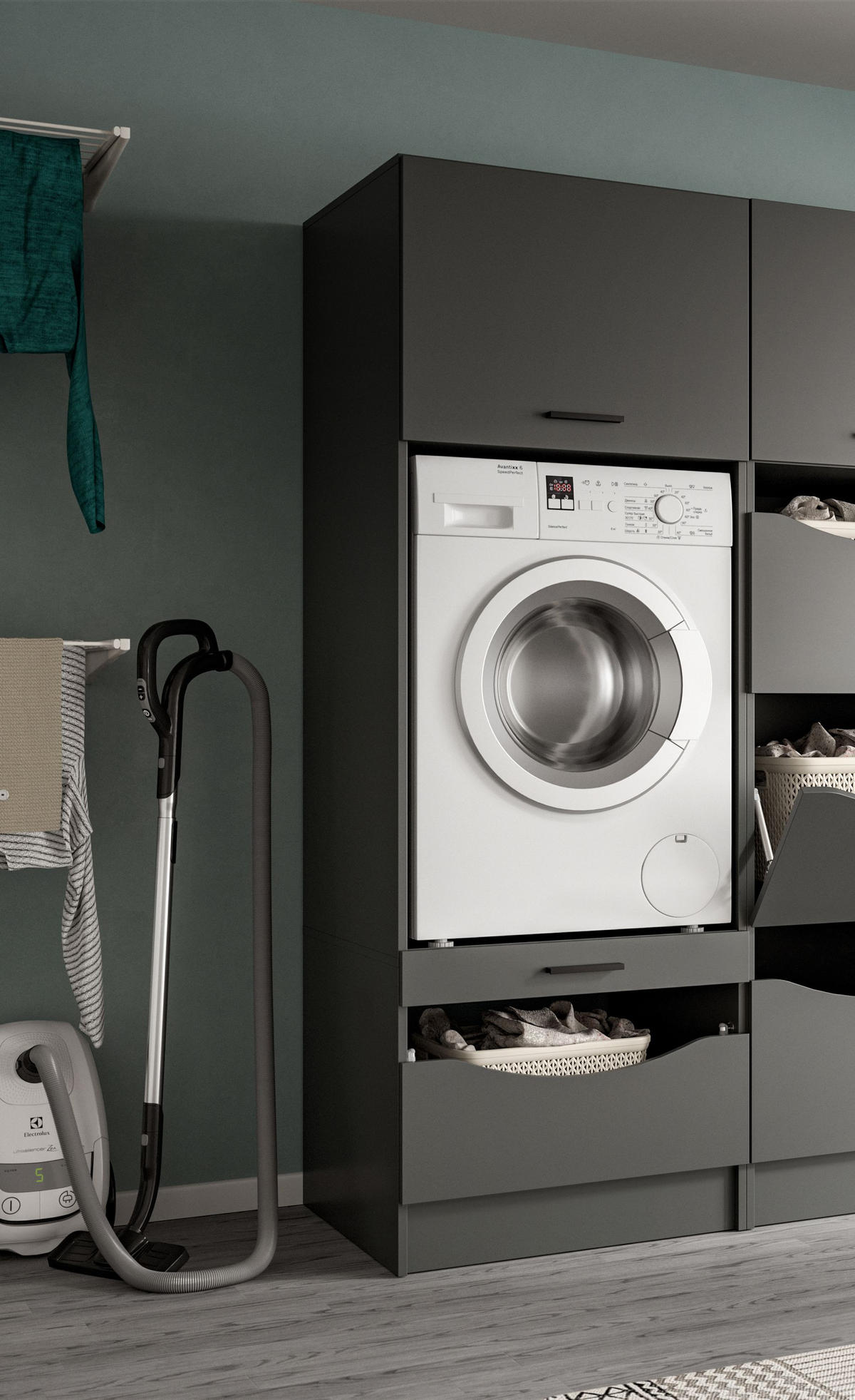 WASCHMASCHINENSCHRANK FREE (B/H/T: ca. 66/195/68 cm) in anthrazit/anthrazit - Anthrazit, Holzwerkstoff (66/195/68cm) - Homes & Jones