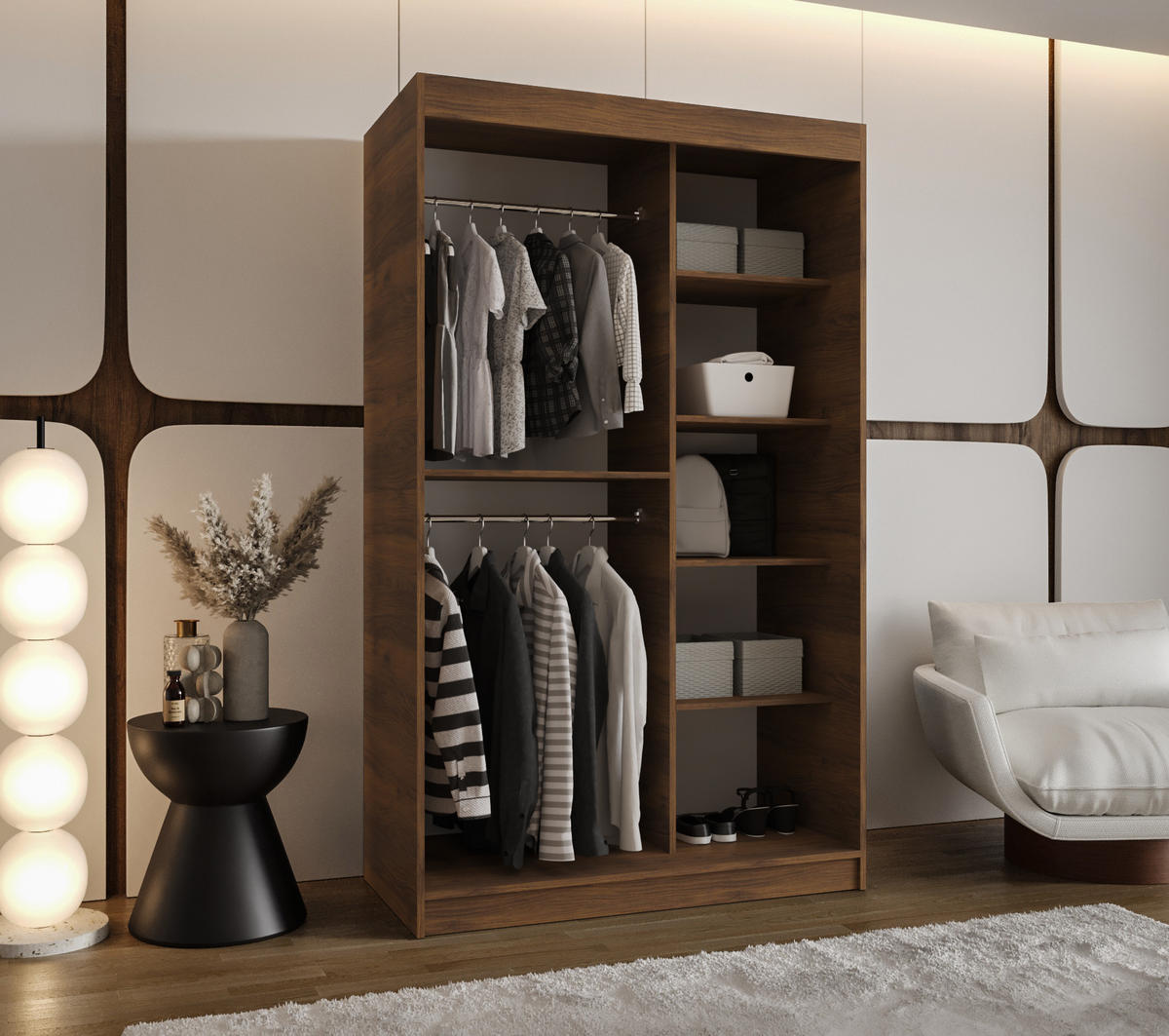 SCHIEBETÜRENSCHRANK mit Spiegel ROYAL 200/120/62 2-türig - Silberfarben/Walnussfarben, Holz (120/62/120cm) - MÖBEL KRYSPOL