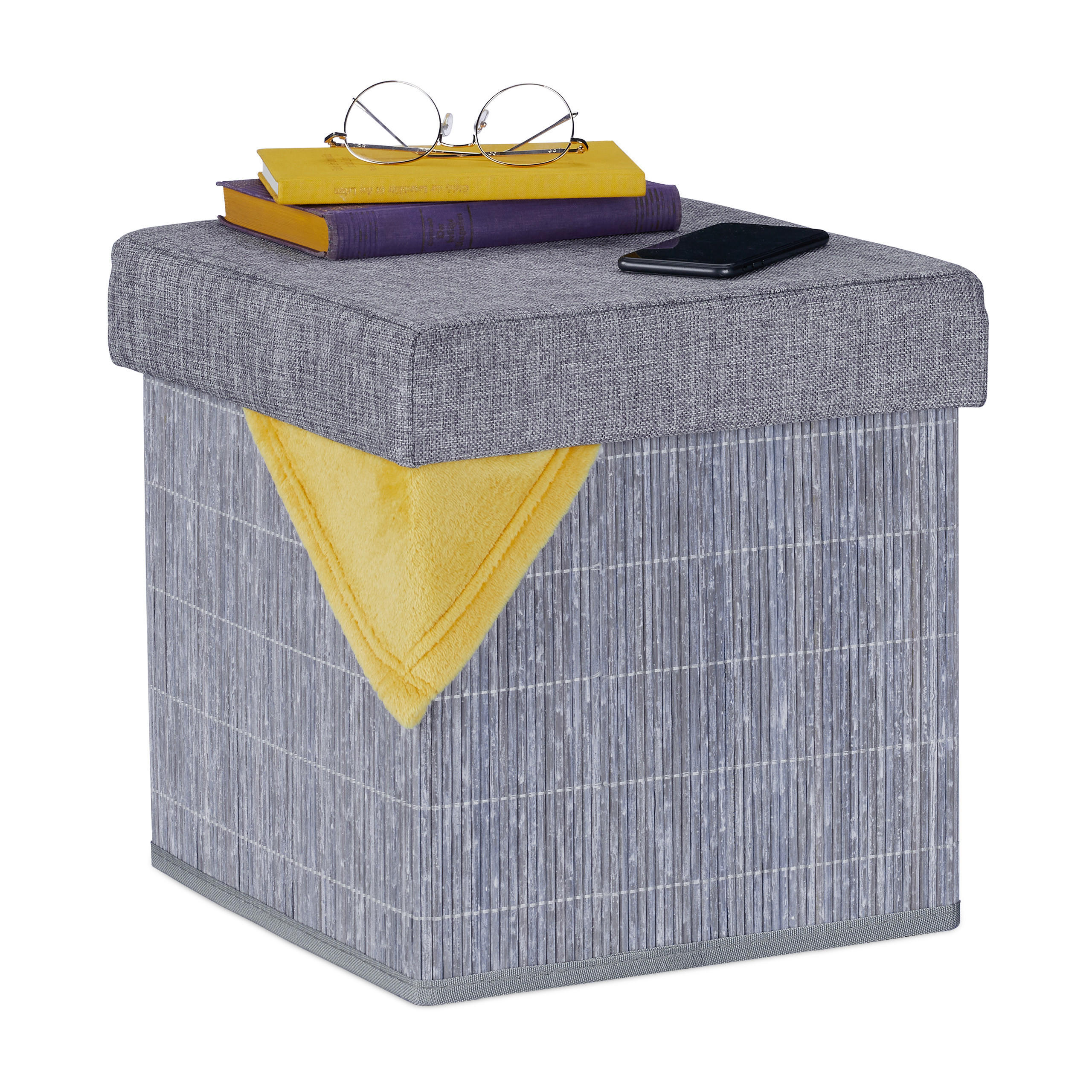 SITZHOCKER - Grau, Holz/Holzwerkstoff (35/36/35cm) - Relaxdays