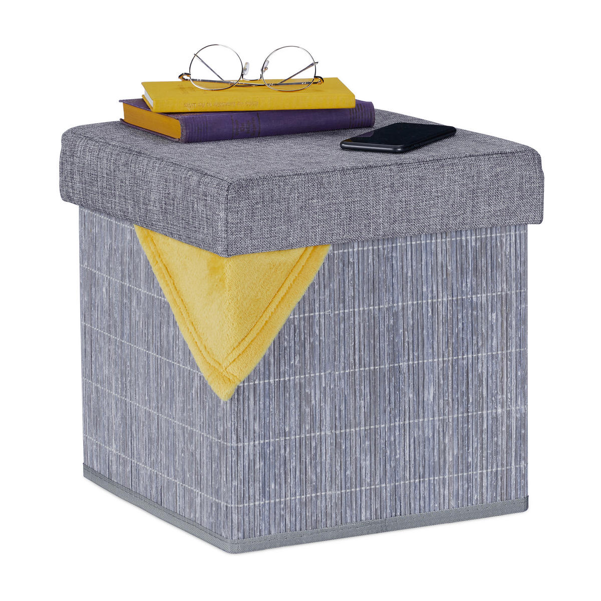 SITZHOCKER - Grau, Holz/Holzwerkstoff (35/36/35cm) - Relaxdays