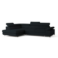 ECKSOFA FAVIEN L-S Schwarz Boucle-Stoff mit Schlaffunktion - Schwarz, Holz (257/190cm) - MASSENO