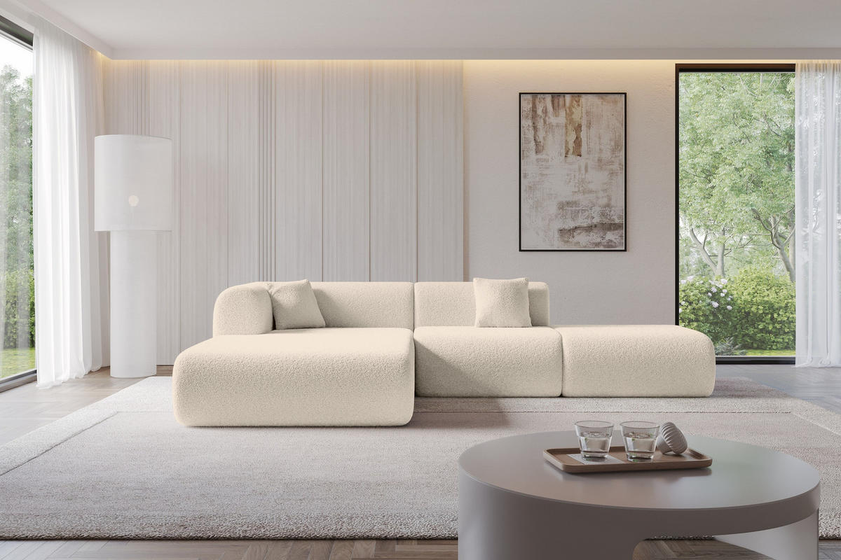 ECKSOFA Ottomane Links OVLY-L 289x176x71 Dunkelbeige Bouclé - Schwarz/Cappuccino, Holzwerkstoff/Kunststoff (176/289cm) - ALTDECOR