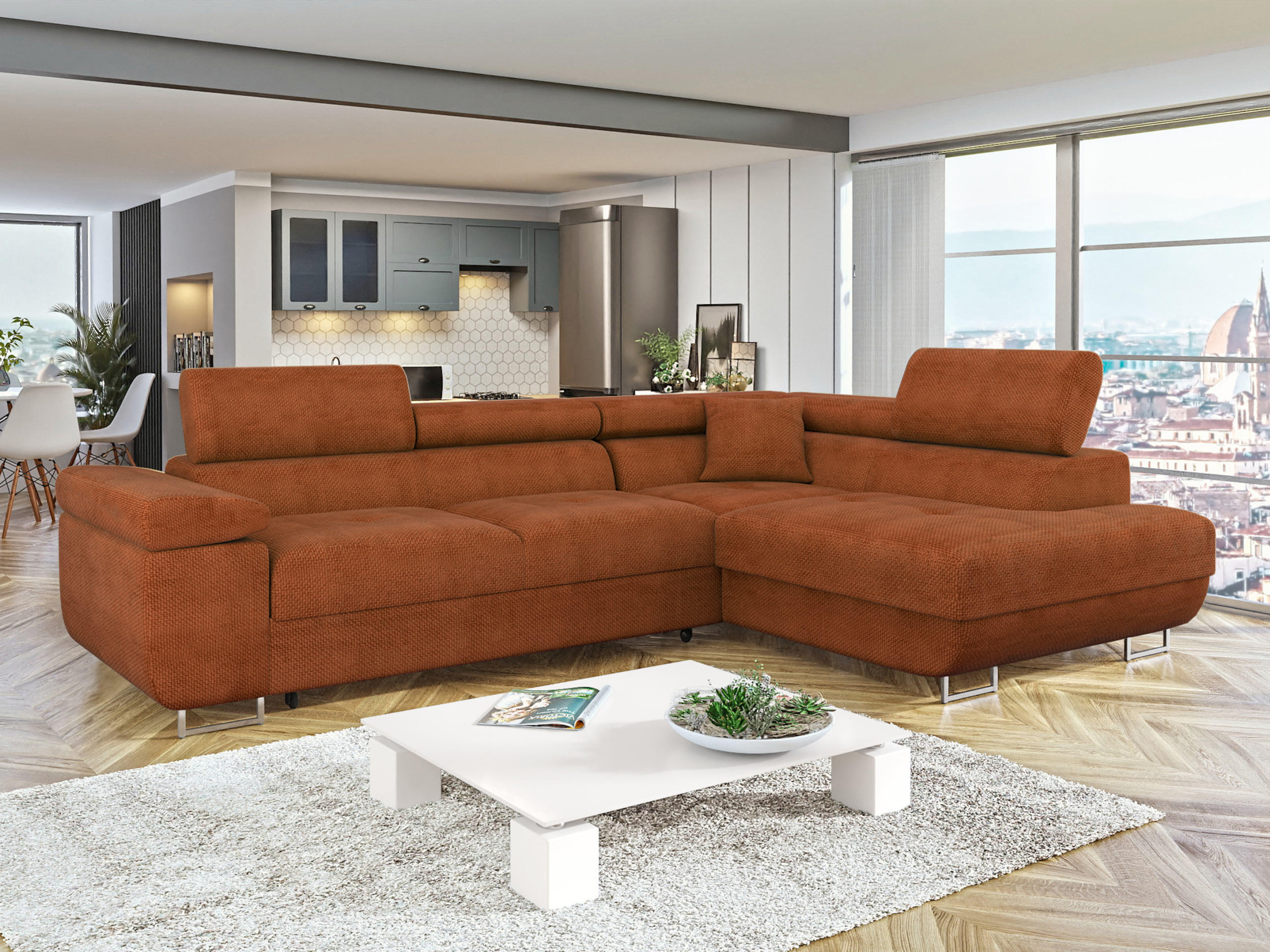 ECKSOFA Torezio, Seite: Rechts - Dunkelorange, Holz/Textil (274/203cm) - MIRJAN24
