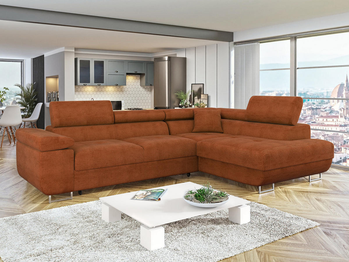 ECKSOFA Torezio, Seite: Rechts - Dunkelorange, Holz/Textil (274/203cm) - MIRJAN24