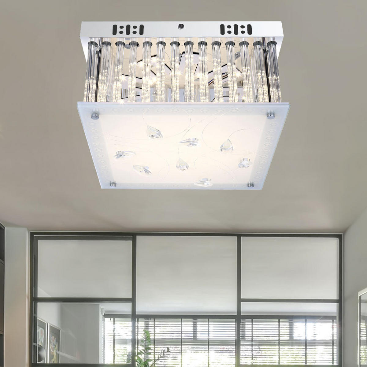 LED DECKENLEUCHTE HEIDIR Silber Metall Glas - Silberfarben, Glas (30/30/14cm) - Globo Lighting