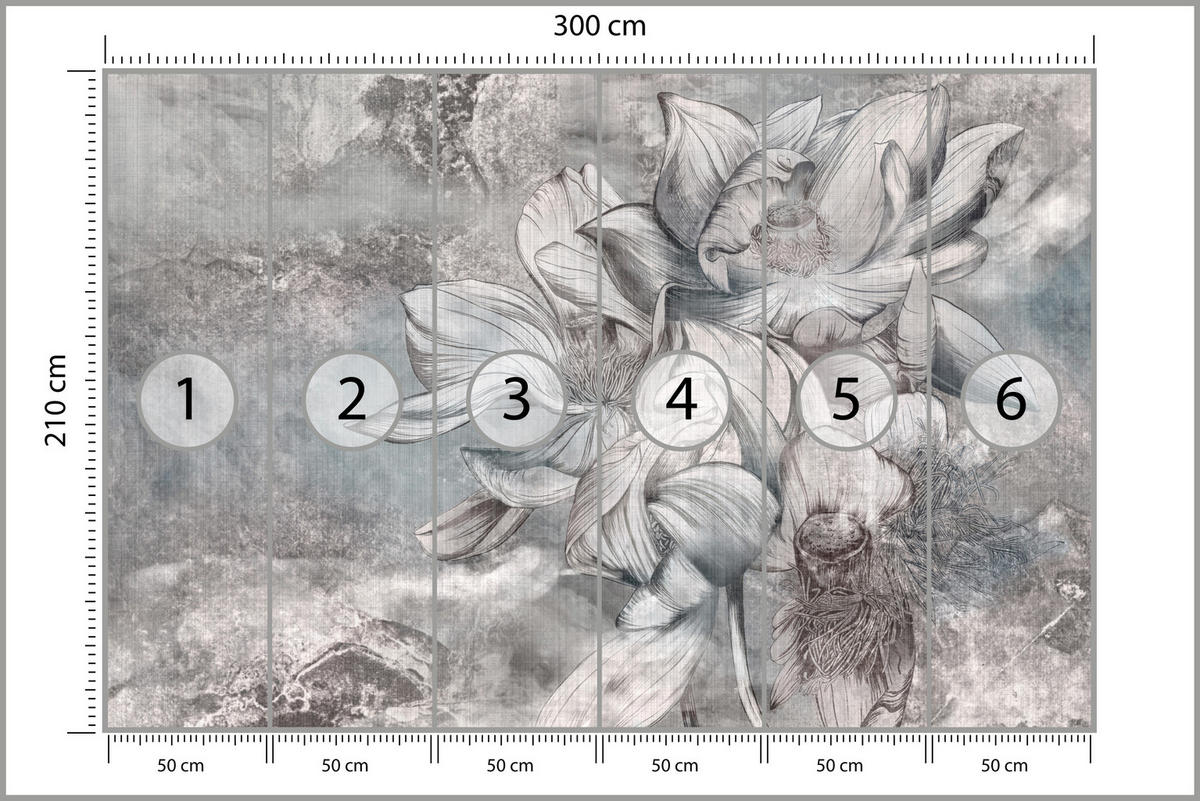 FOTOTAPETE für Wohnzimmer Wunderschöne Blume Betonwand Retro 300x210 - Grau, Papier (300/210cm) - Muralo