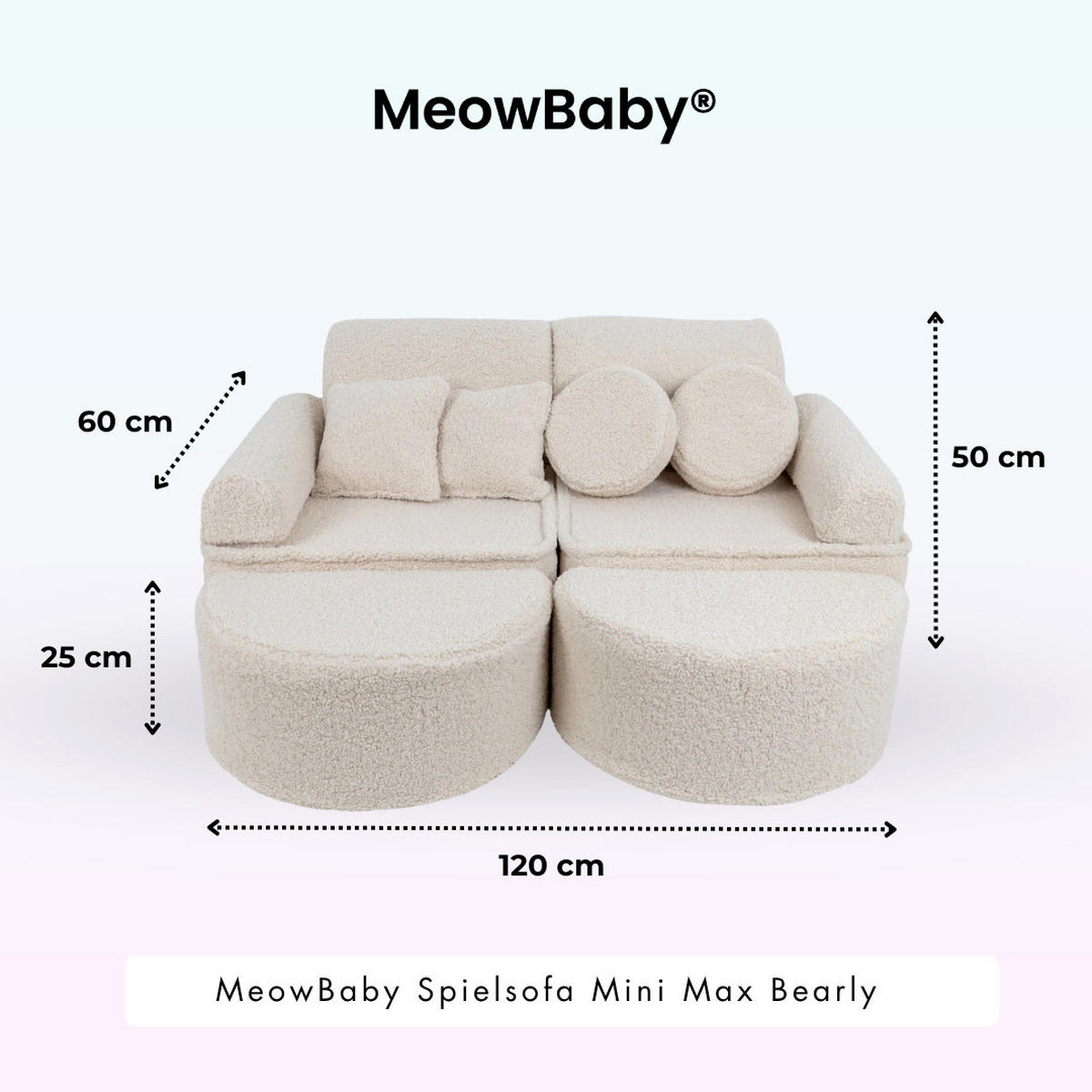KINDERSOFA Pocket Max modular 12-tlg. aus Teddystoff in Creme - Creme, Textil (120/25/60cm) - MeowBaby