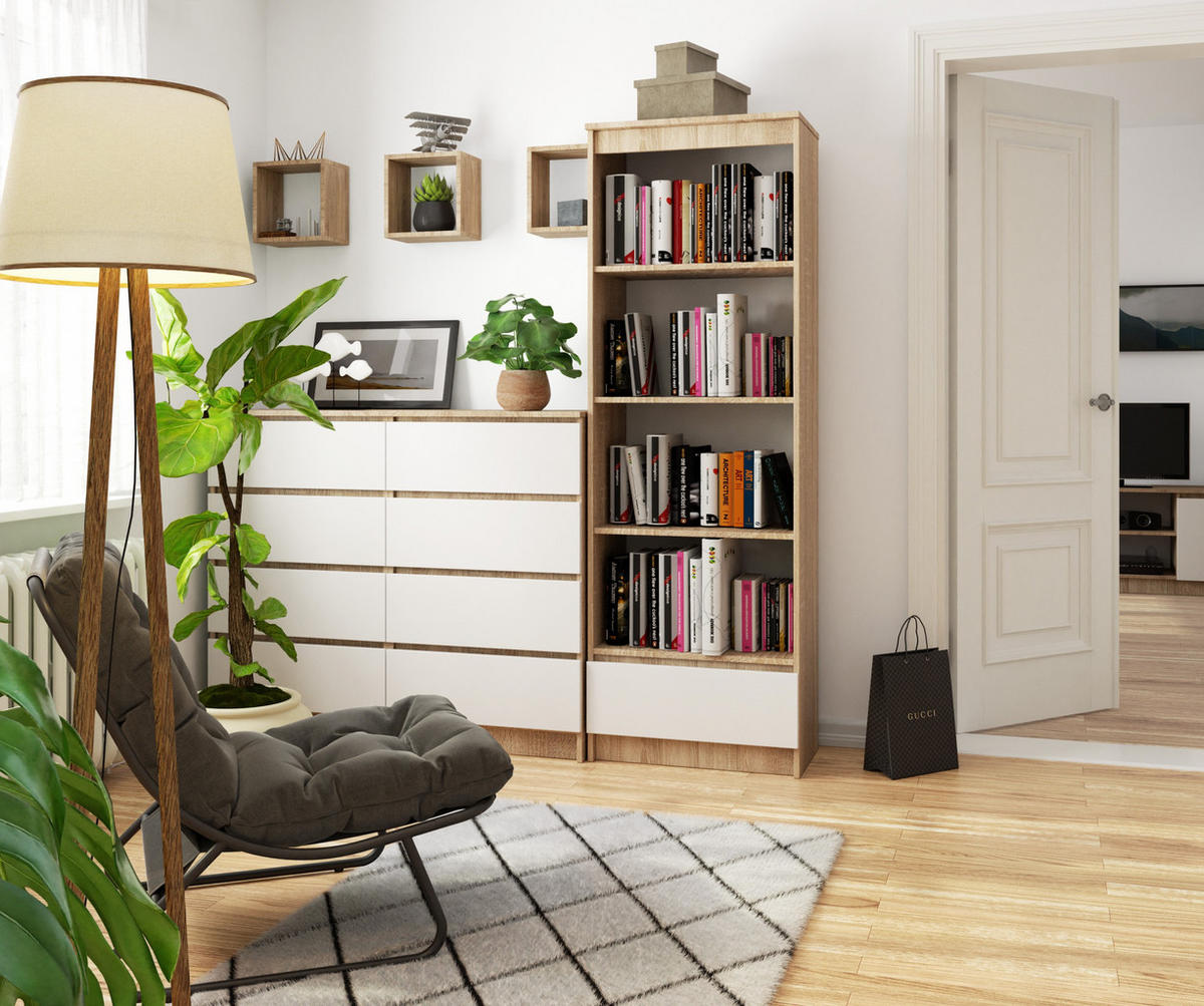 MEHRZWECKSCHRANK Sonoma Eiche, Weiß 60x180x35 cm - Weiß/Sonoma Eiche, Holzwerkstoff (60/180/35cm) - Akord