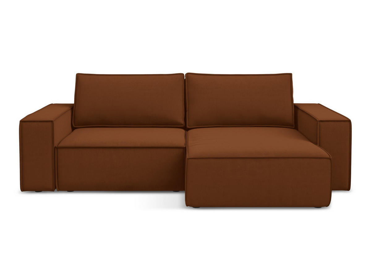 ECKSOFA mit Schlaffunktion Samt Stoff Orange - Terracotta/Schwarz, Kunststoff/Textil (257/148cm) - Makamii
