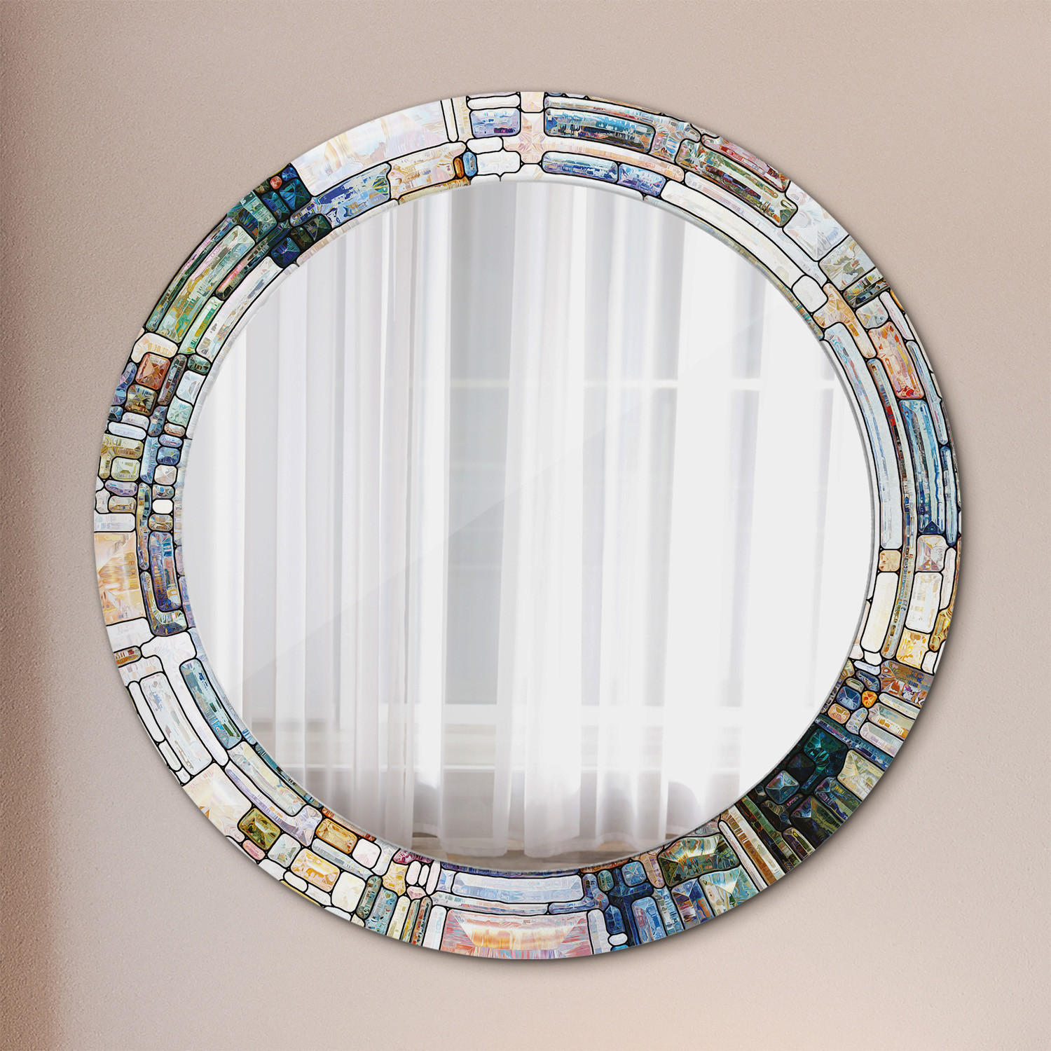 SPIEGEL Ø70 cm Rund mit Aufdruck - Perlmutt, Glas (70/70/0.4cm) - TULUP