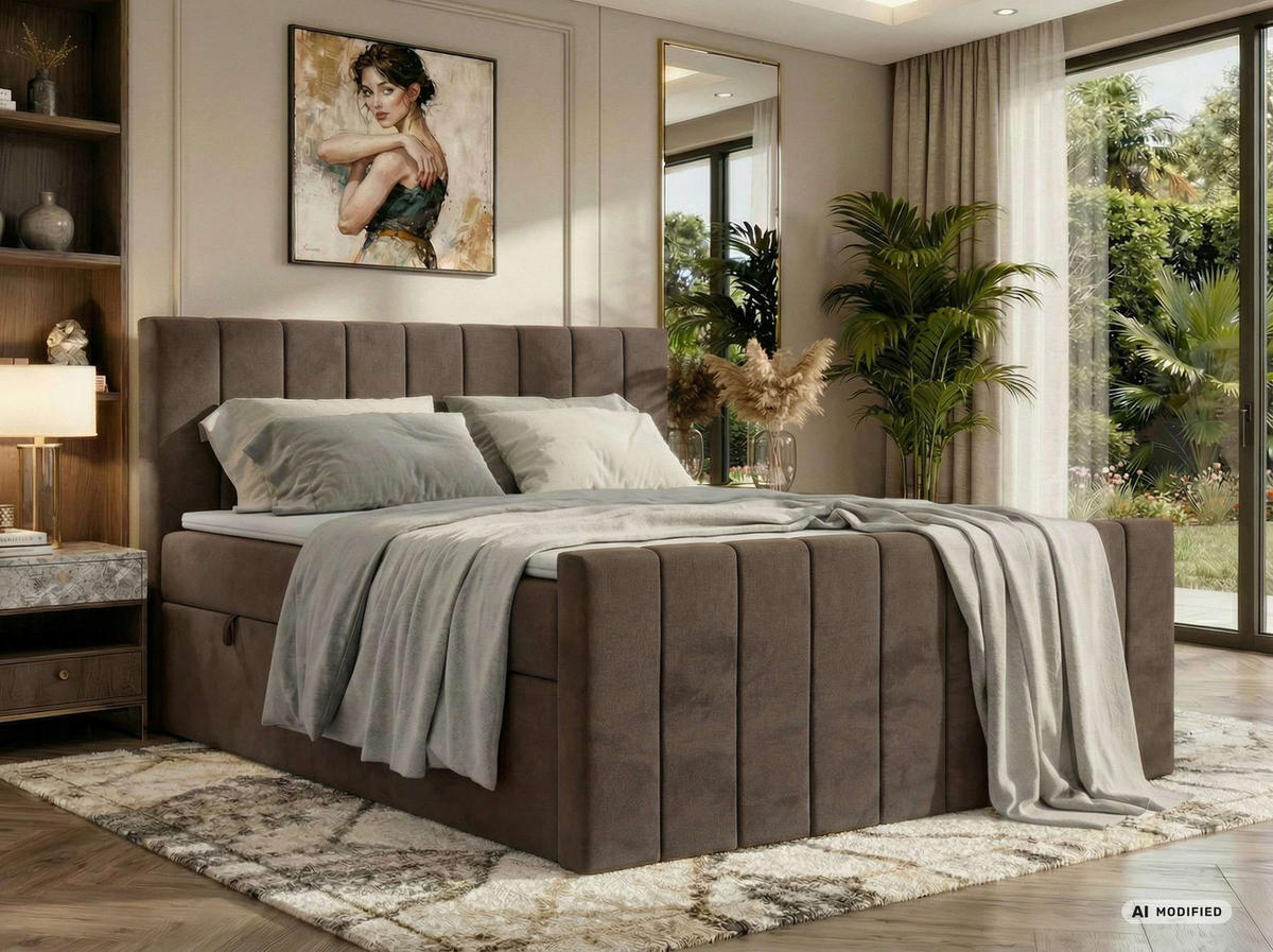 BOXBETT ALVER DUO 140/200 - Braun Velvet - Topper T25 - H4 - Schwarz/Braun, Kunststoff/Textil (140/200cm) - MKS