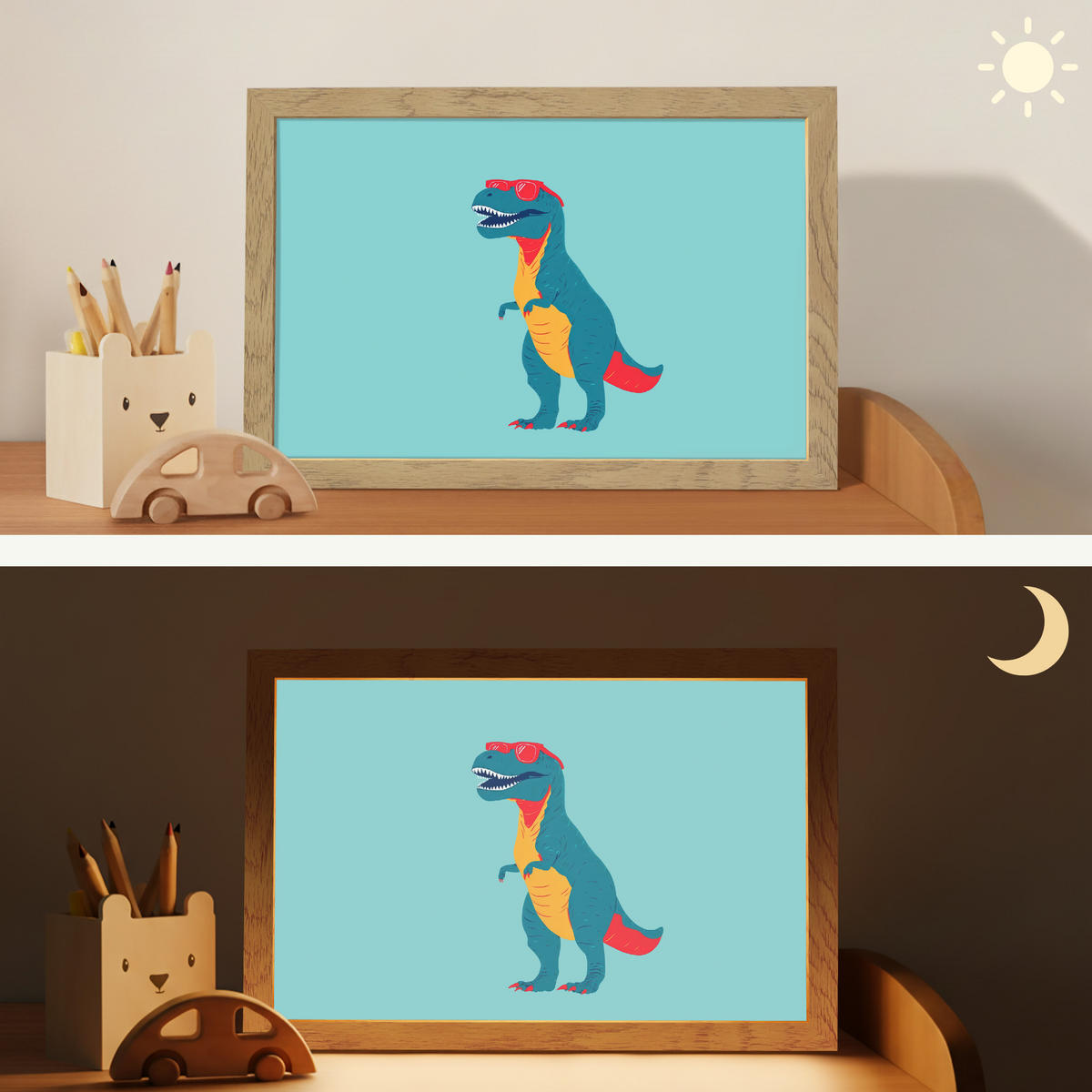 NACHTTISCHLAMPE Dinosaurier - Blau - Sonnenbrille 30x20 cm - Hellblau, Holzwerkstoff (8/30/20cm)