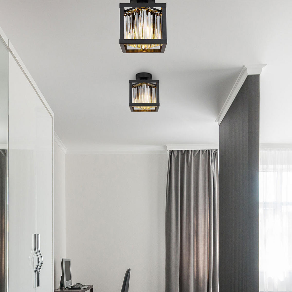 LED DECKENLEUCHTE MATHILDE Schwarz Glaskristall - Schwarz, Glas (17/17/21cm) - Globo Lighting