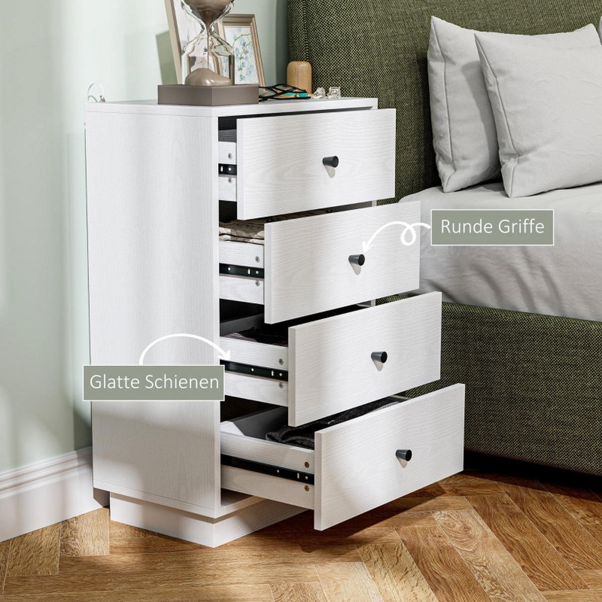 KOMMODE DE-38020 47/29/75 cm mit 4 Schubladen Weiß - Weiß, Holzwerkstoff (47/75/29cm) - ComfortXL