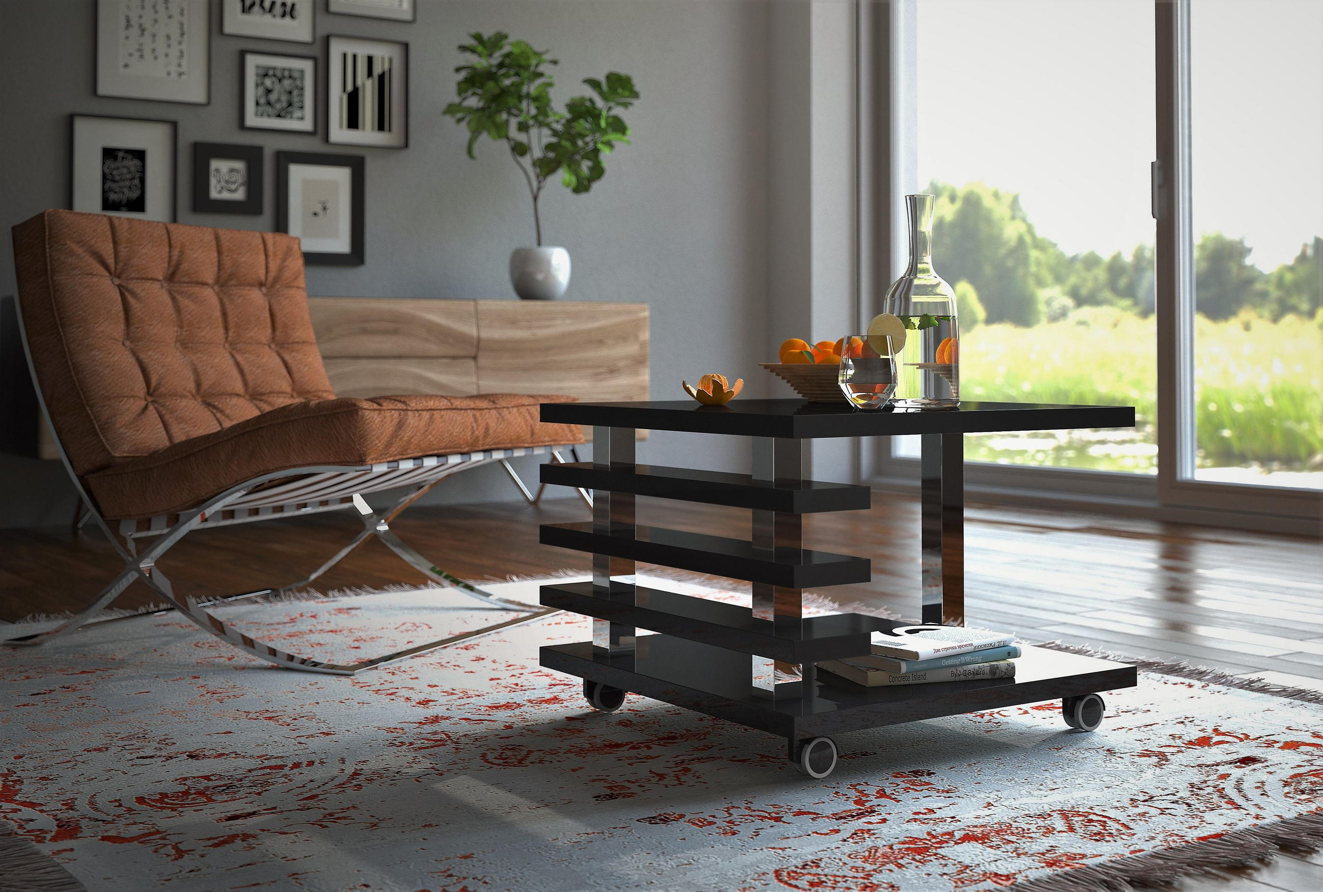 COUCHTISCH quadratisch Schwarz Hochglanz Rollen - Schwarz Hochglanz, Holzwerkstoff (60/60/45cm) - designimpex