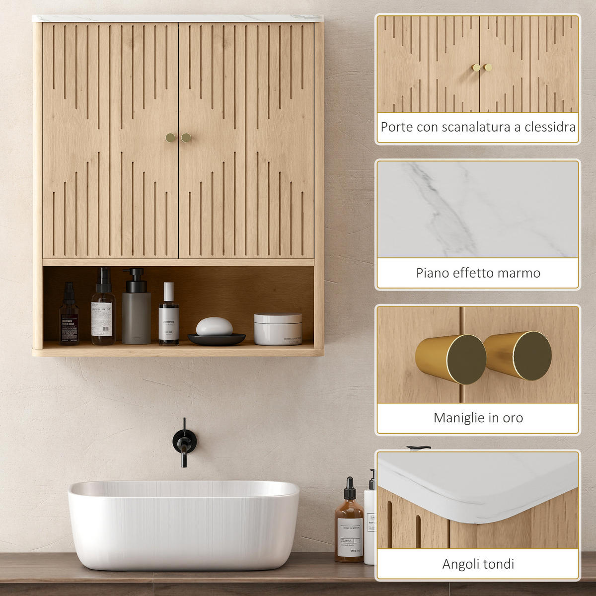 HÄNGESCHRANK Eiche 1 Stück - Beige, Kunststoff (60/70/18cm) - GiPP