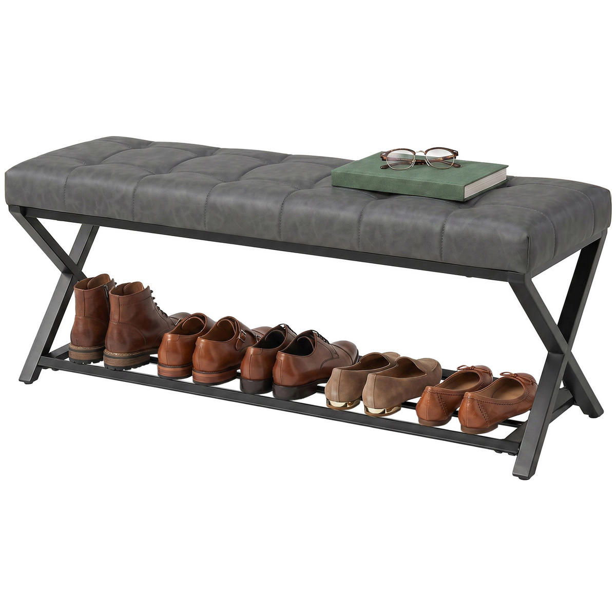 SCHUHBANK Dunkelgrau 112/37/47 cm - Dunkelgrau, Metall (112/47/37cm) - PANGIVO