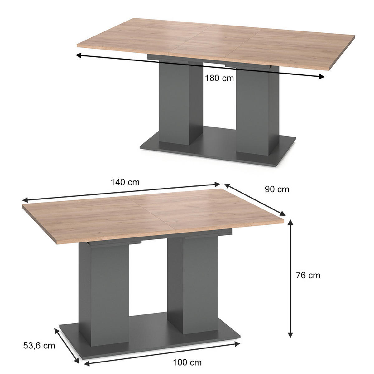 ESSTISCH Dix Anthrazit 140 x 90 cm - Honigeiche/Anthrazit, Holzwerkstoff (90/140/76cm) - Vicco