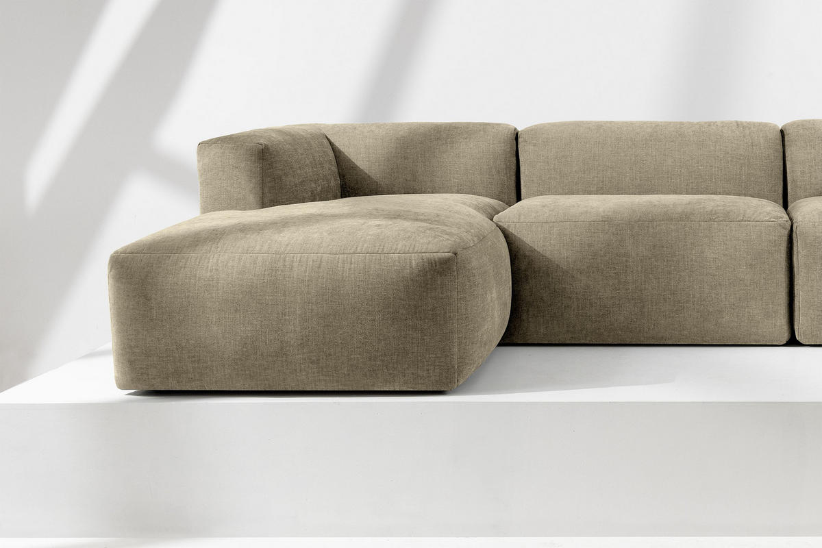 ECKMODULSOFA-LINKS BUFFO mit extrem weicher und bequemer Sitzfläche, Gewebestoff, sandfarben - Sandfarben, Textil (297/180cm) - KONSIMO®
