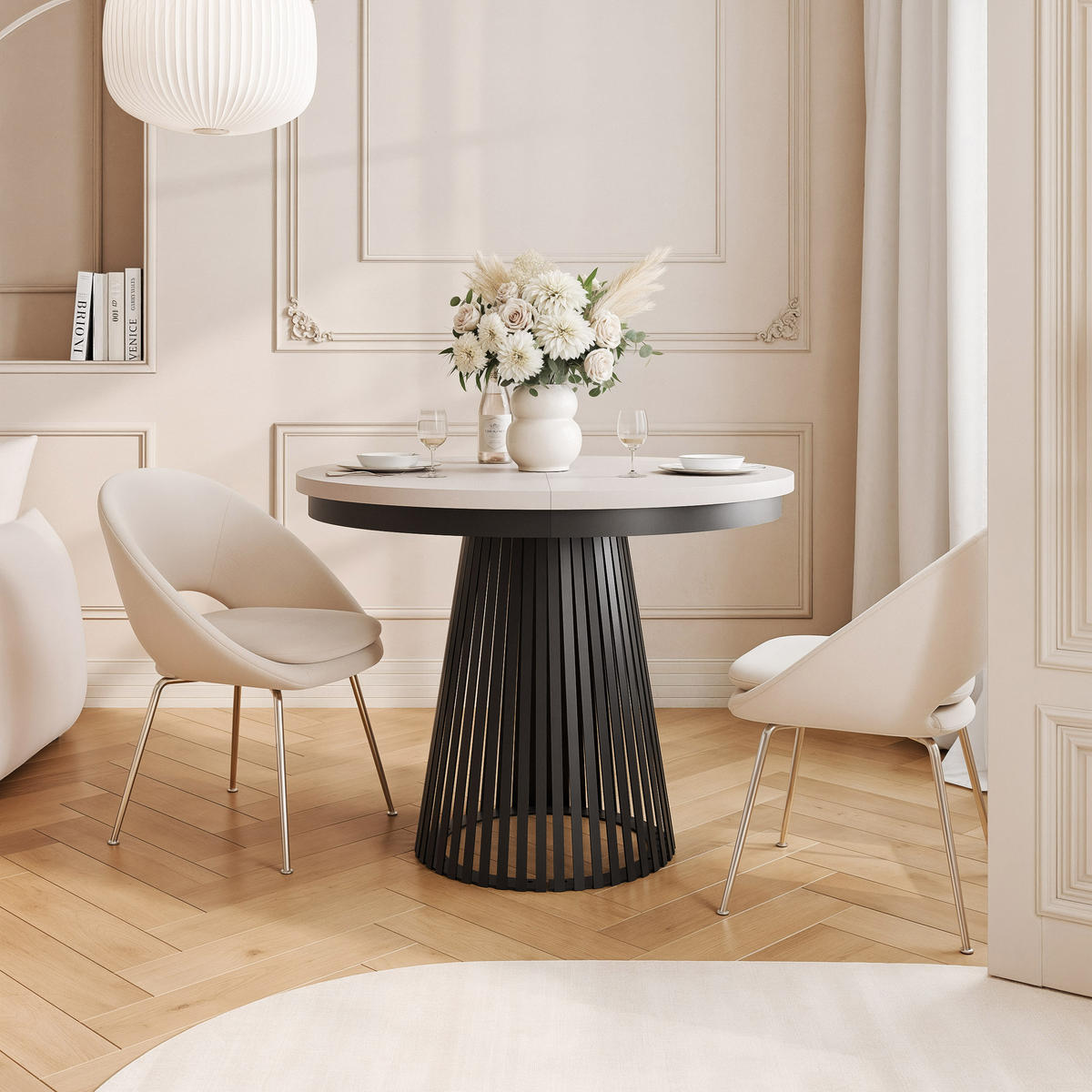 AUSZIEHTISCH AUREA 100-180/75 cm, Schwarz / Kaschmir - Kaschmir/Schwarz, Holzwerkstoff/Metall (100/100/75cm) - Idohome