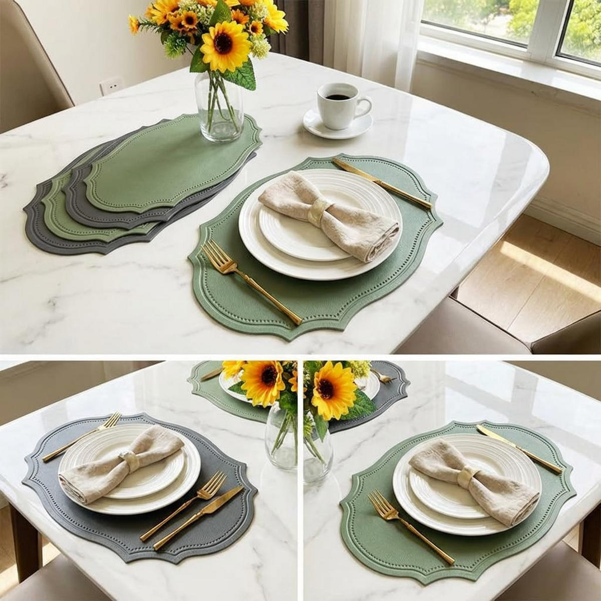 PLATZSET 6-teilig – ölbeständig und wärmeisolierend – 43 x 30 cm-Grün - Grün, Leder (43/30cm)