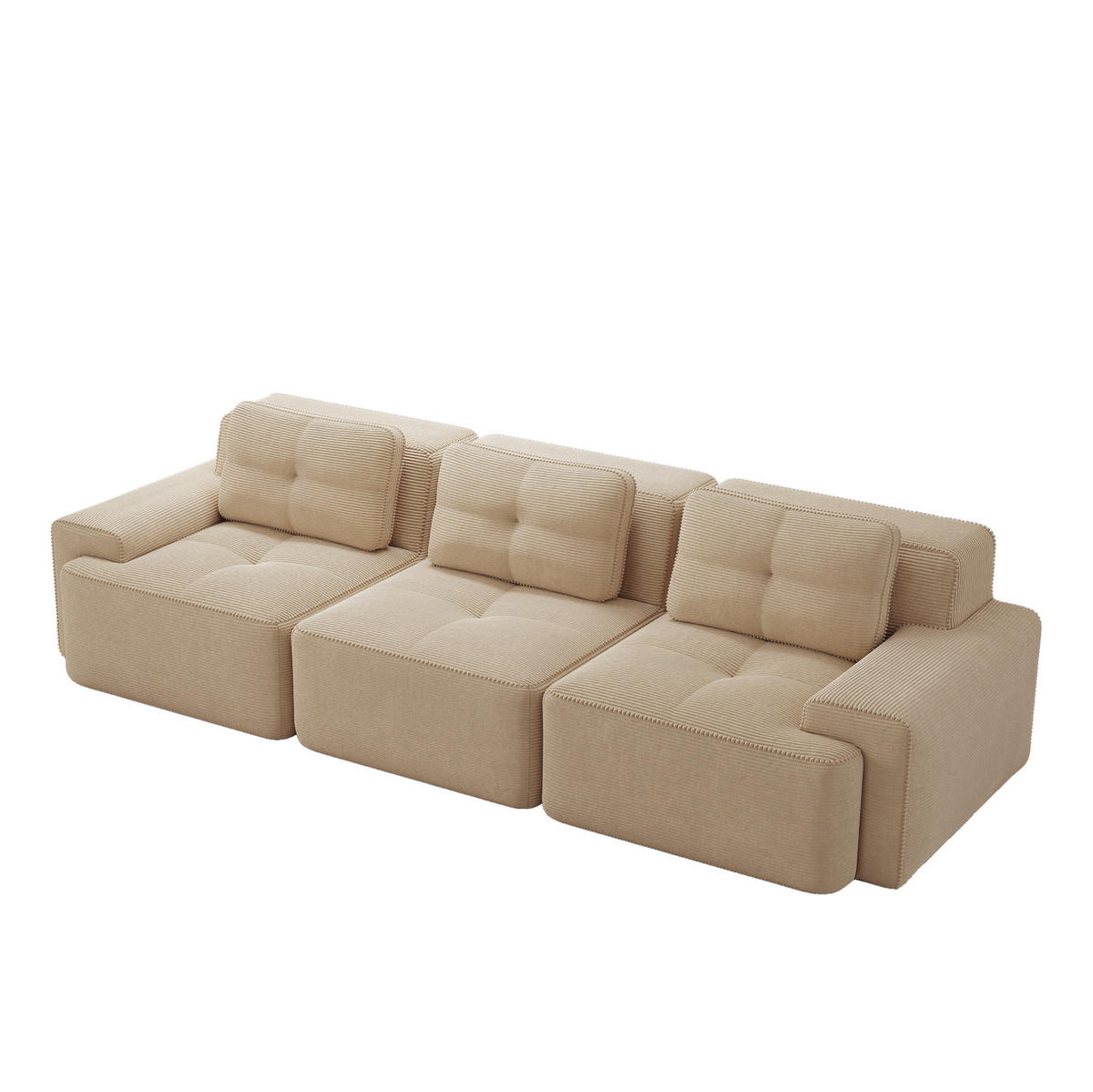 MODULSOFA boneless mit Tiefsitz 74 cm Cord Beige 3-Sitzer - Beige, Kunststoff (104/69/293cm) - Meubliv
