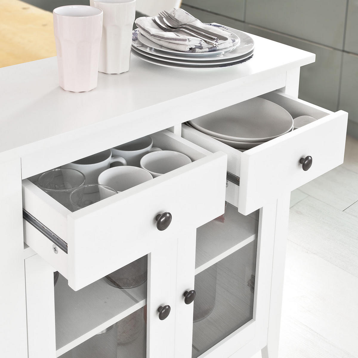 VITRINE Weiß - Weiß, Holzwerkstoff (80/86/32cm) - SoBuy