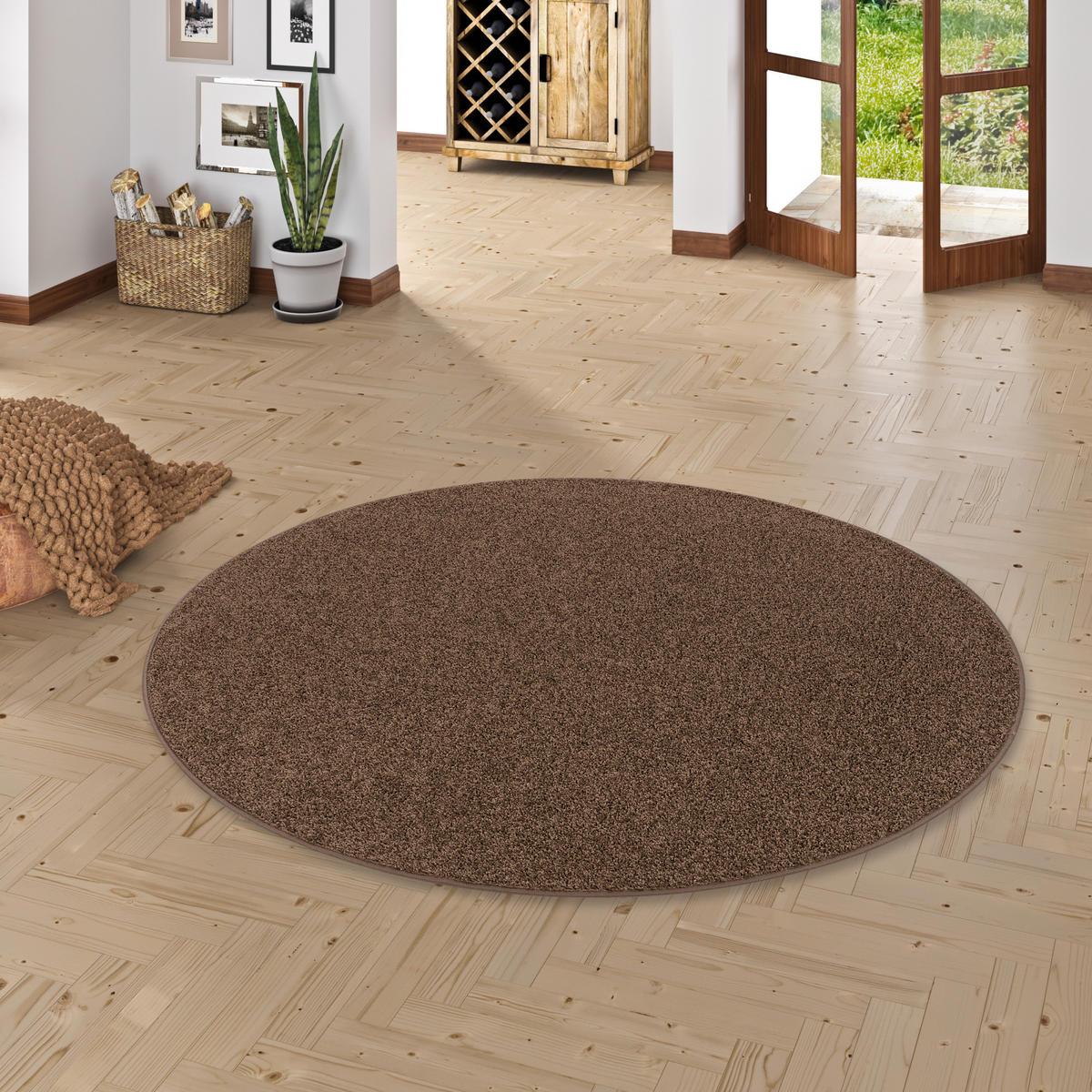 HOCHFLOR VELOURS TEPPICH COTTAGE RUND - Mokka, Textil (133/133cm) - Snapstyle
