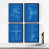 POSTER Set mit 4 Blau Flugzeuge Patent A4 Schwarzer Rahmen - Schwarz, Papier (29.7/3cm) - Nacnic