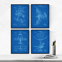 POSTER Set mit 4 Blau Flugzeuge Patent A4 Schwarzer Rahmen - Schwarz, Papier (29.7/3cm) - Nacnic