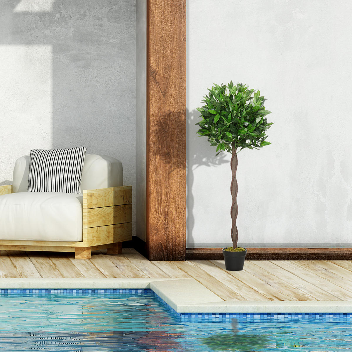 2ER-SET Künstlicher Lorbeerbaum 120cm Kunstpflanzen im Zementtopf, Zimmerpflanze - Schwarz/Braun, Kunststoff (120cm) - Outsunny