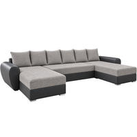 WOHNLANDSCHAFT PUMA U-Form 308 cm mit Schlaffunktion, Bettkasten, Kunstleder-Stoff oder Samt, verschiedene Farben - Schwarz, Kunststoff (308/85/140cm) - Wohnideebilder