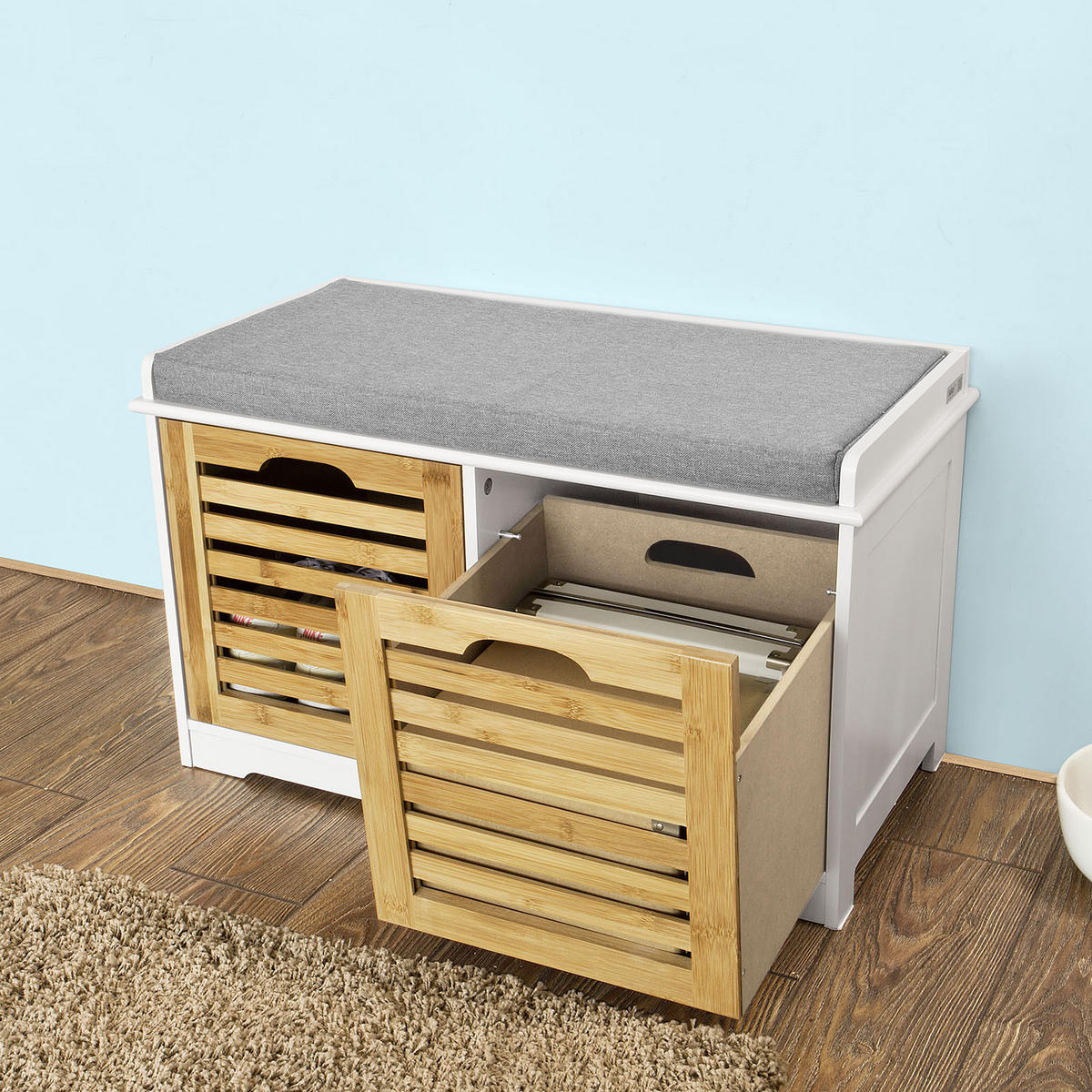 SCHUHBANK Weiß-Natur - Naturfarben, Holzwerkstoff (71/43/34cm) - SoBuy