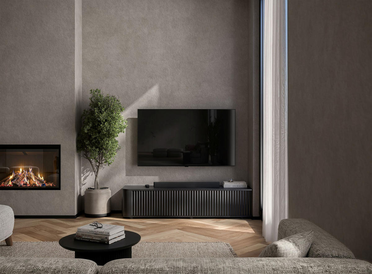 TV komoda Aurora matná čierna 140 cm s nízkymi nožičkami - čierna, kompozitné drevo (140/31/35cm) - Meble Lindner