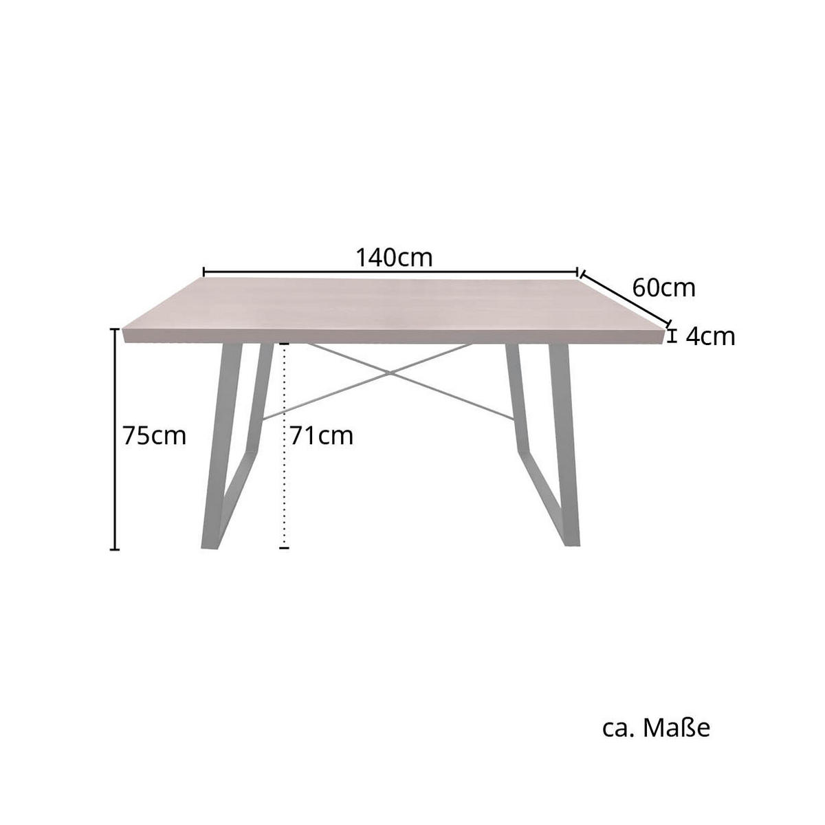 SCHREIBTISCH INDUSTRIAL Hellbraun - Hellbraun, Metall (140/60/75cm) - SVITA