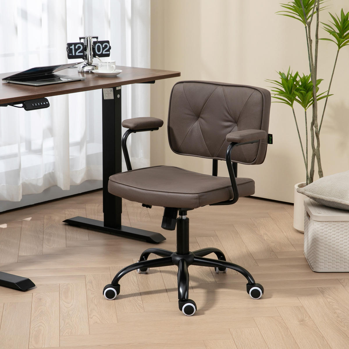 BÜROSTUHL mit Rollen, Drehstuhl, Kaffee - Schwarz, Metall (58/91/61cm) - Vinsetto