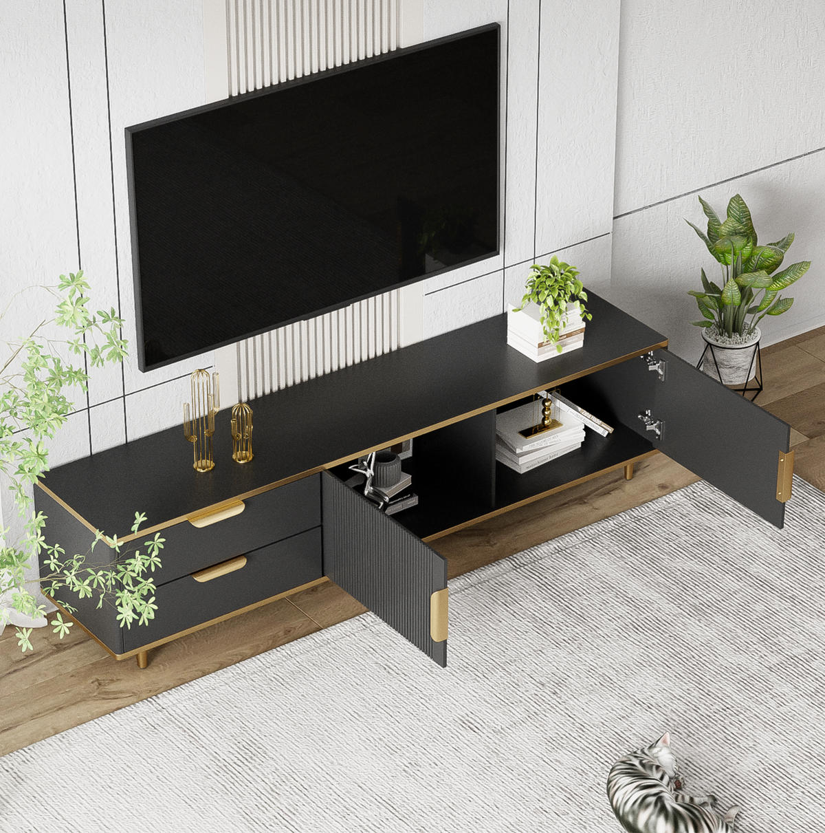 TV-ELEMENT mit 2 Schubladen 170 cm Schwarz-Gold - Schwarz, Holzwerkstoff (37/45/170cm) - Beauniv