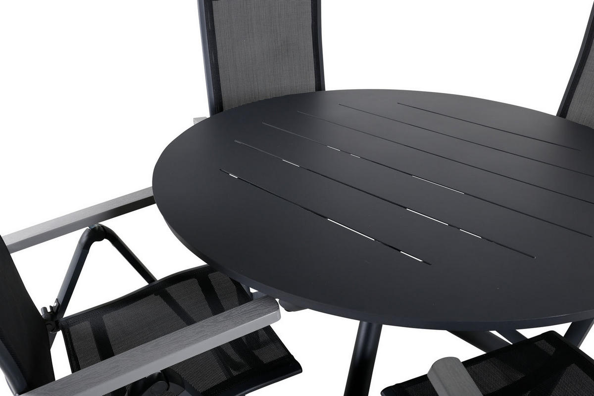 GARTENTISCHGRUPPE, Alma, Tisch Schwarz, Stühle Schwarz, HDPE, 120 x 120 x 75 cm, 5-teilig - Schwarz, Kunststoff - ebuy24