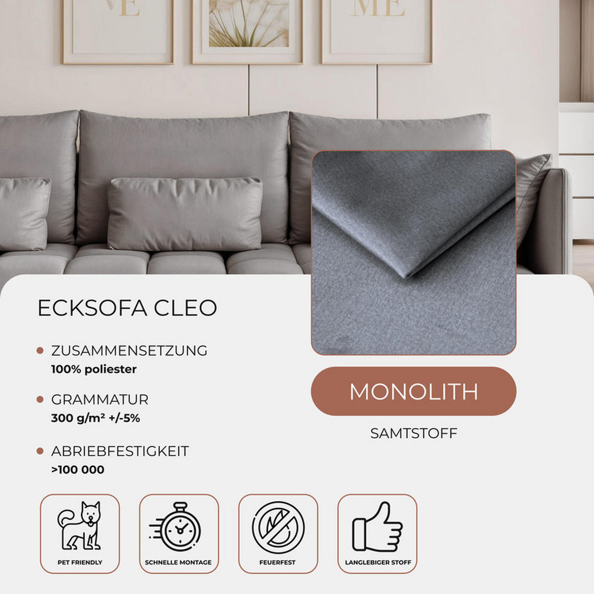 ECKSOFA CLEO mit Schlaffunktion und Bettkasten Grau - Grau, Holzwerkstoff/Kunststoff (245/180cm) - Idohome