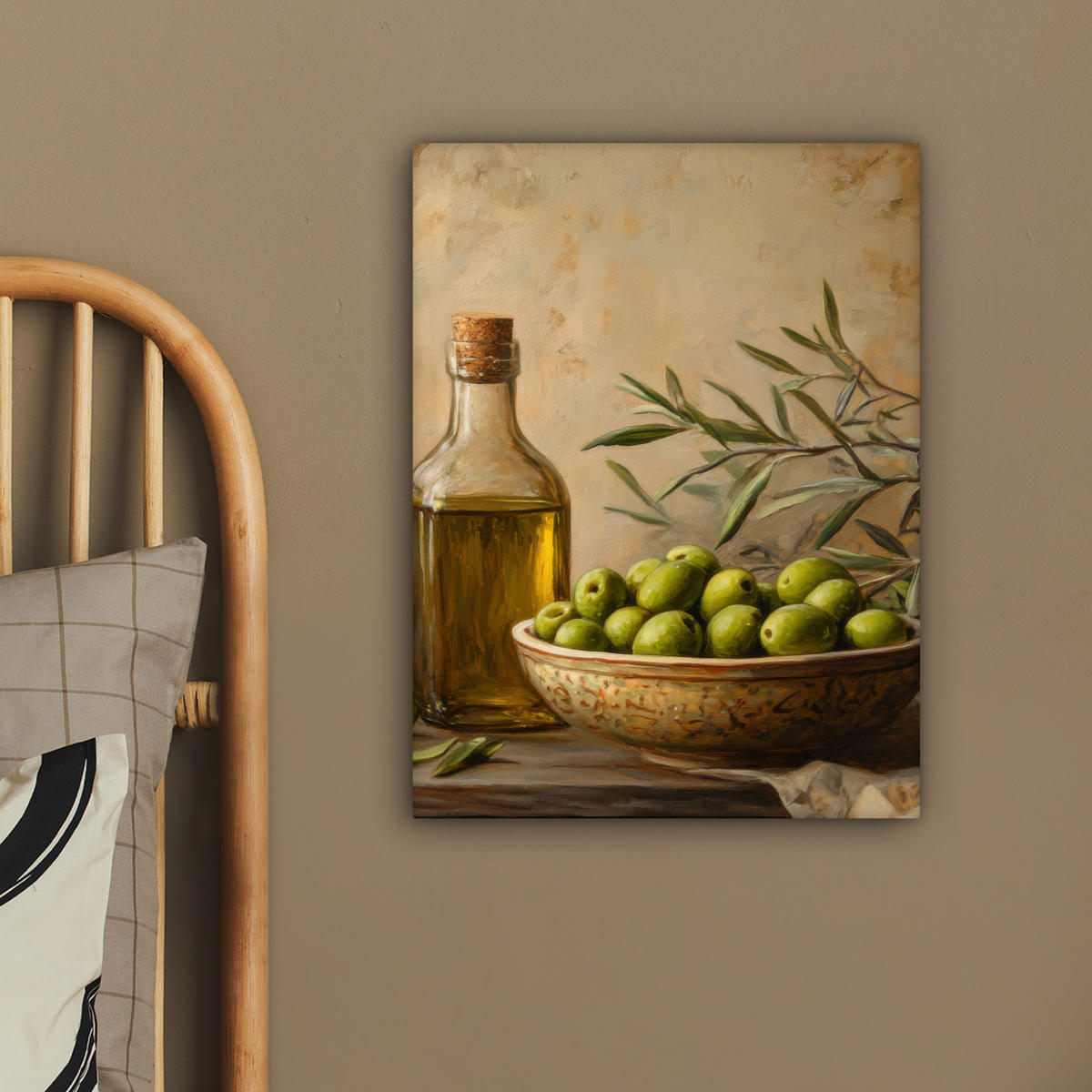 LEINWANDBILD Oliven - Stilleben - Vintage 30x40 cm - Olivgrün, Textil (30/40cm) - MuchoWow