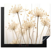 HERDABDECKPLATTE Blumen - Weiß - Sonnenlicht 59x52 cm - Ecru, Kunststoff (59/0.2/52cm) - MuchoWow