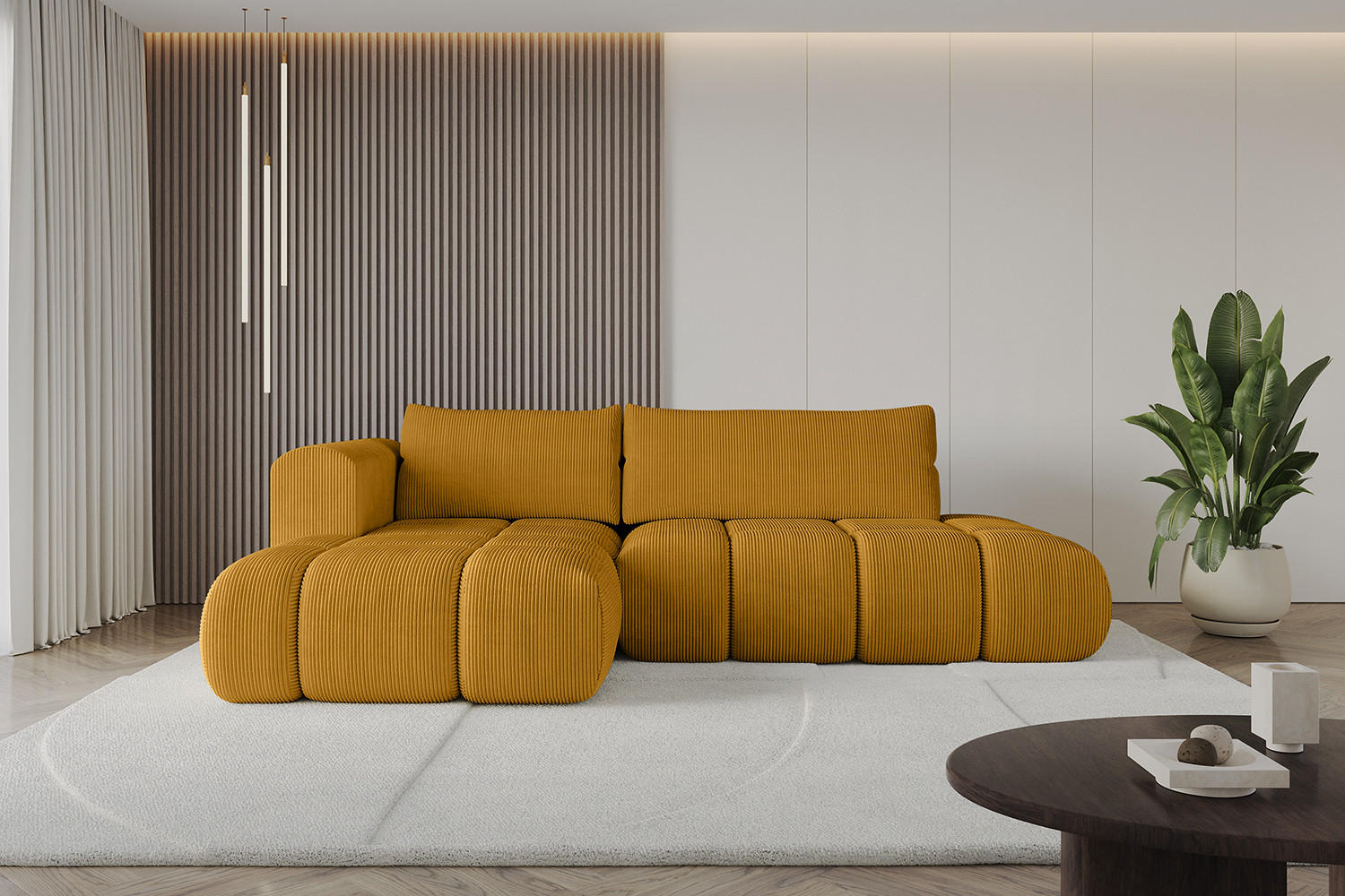 ECKSOFA Ottomane Links CLOUD-L 289x180x40 Senfgelb Cord - Currygelb, Holzwerkstoff/Kunststoff (180/289cm) - ALTDECOR